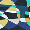 Dizzy Moon - Large Modern Blue And Gold Abstract Geometric Painting